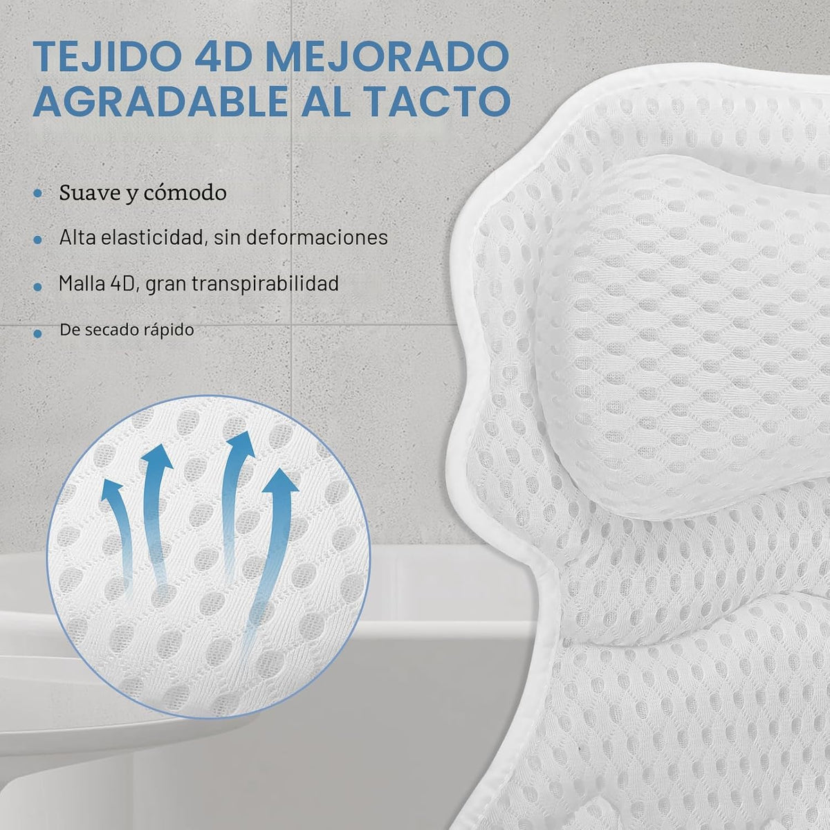 Almohada de baño SetSail, almohadas relajantes para tina con soport...