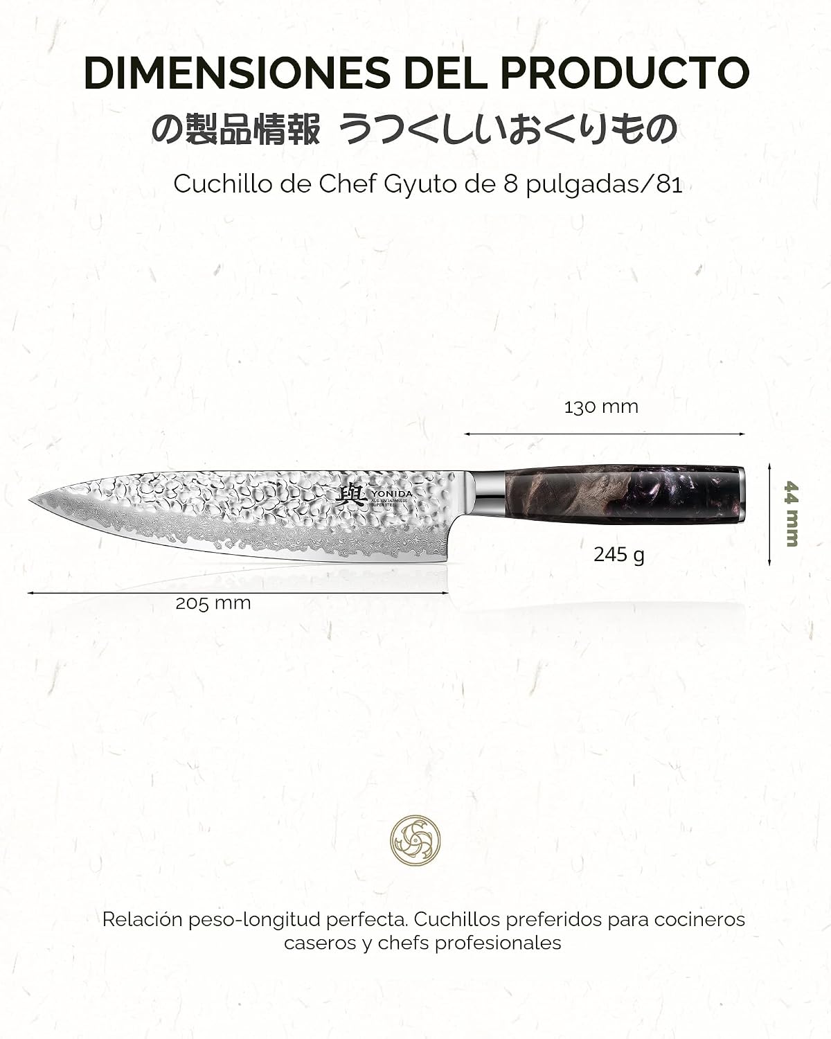 Cuchillo de chef japonés, 67 capas de acero Damasco de 8 pulgadas c...