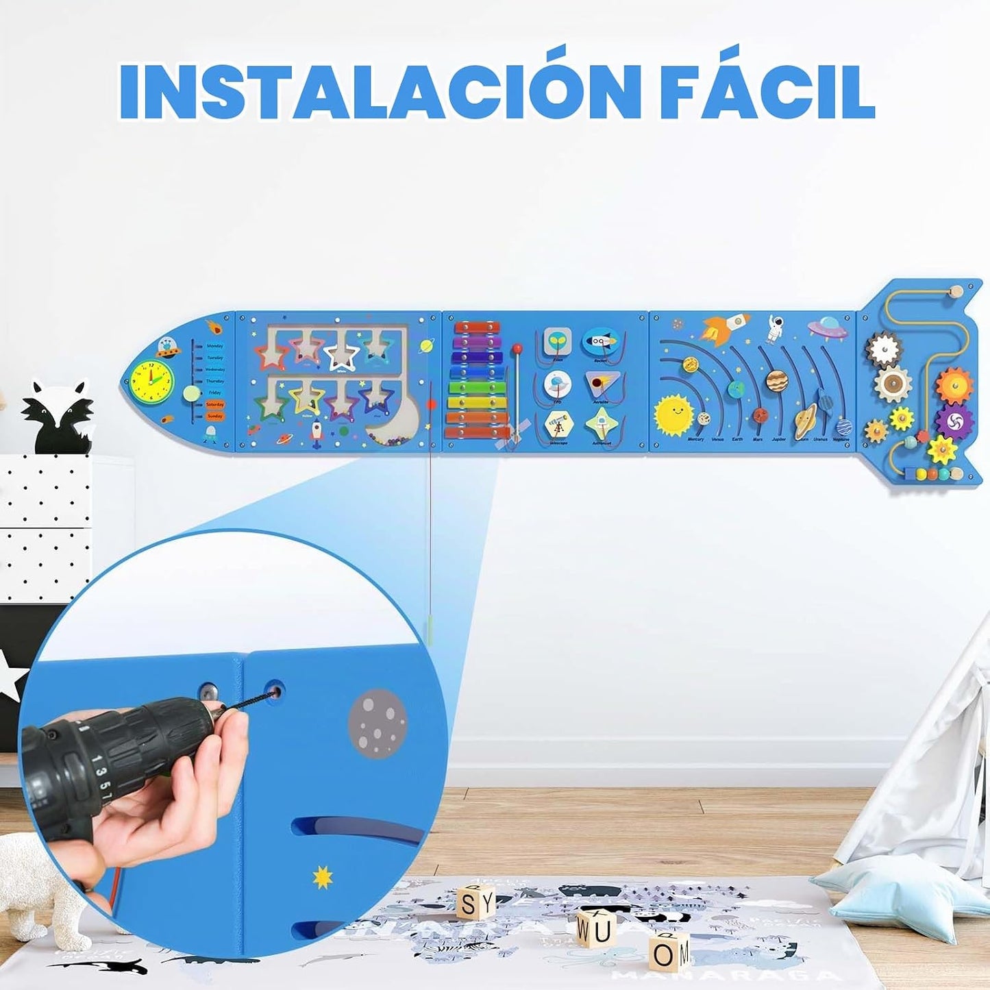nigwet Paneles de Actividad de Pared con Cohete - Panel Sensorial d...