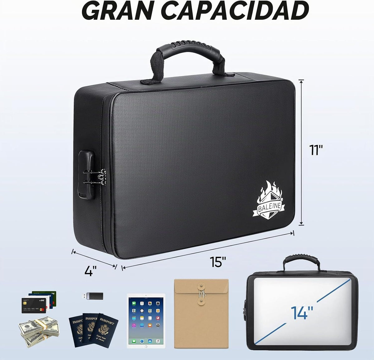 BALEINE Caja de Documentos Ignífuga con Cerradura, Bolsa de Documen...