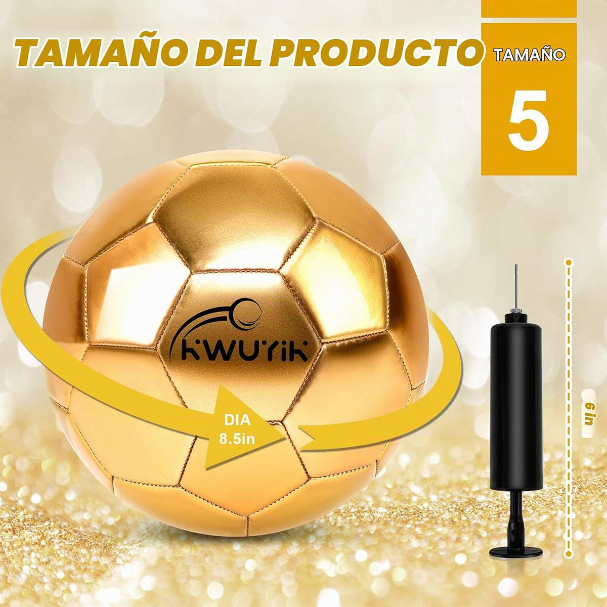 OKWUYiK Balón de fútbol de talla 3, 4, 5, con purpurina rosa, dorad...