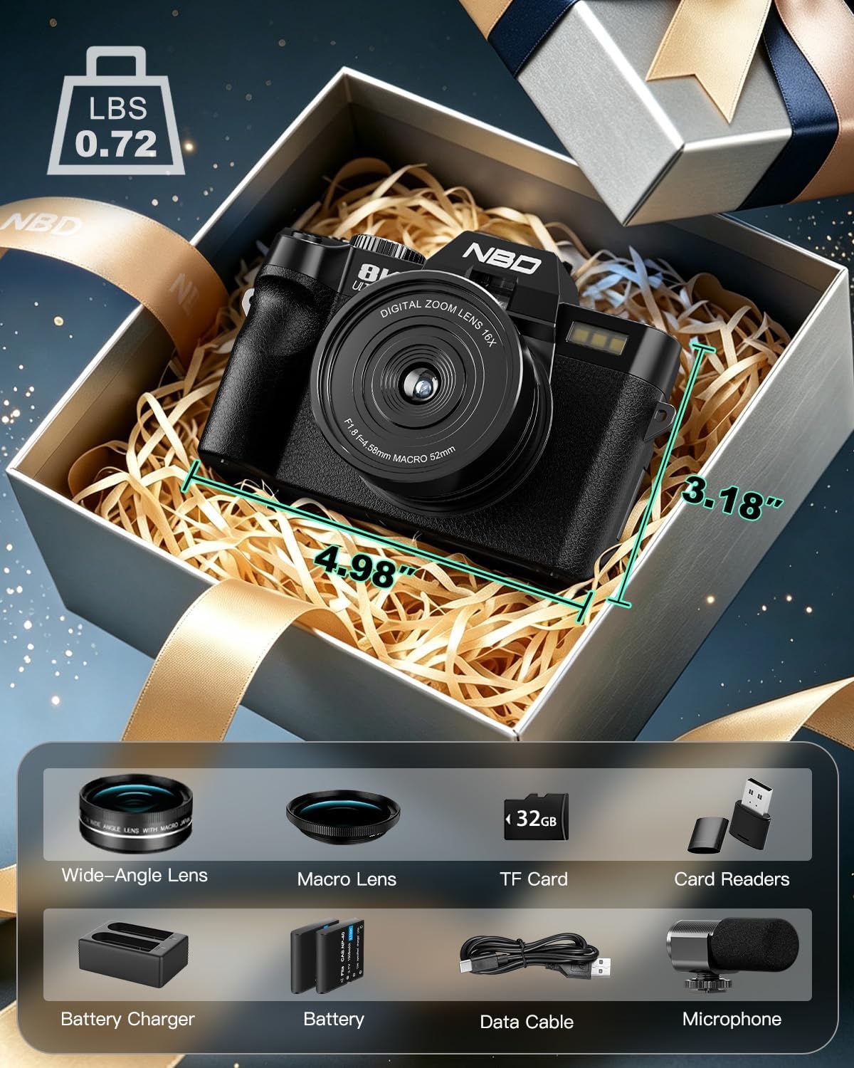 Cámara digital True 8K 64MP para fotografía con micrófono (negro) |...