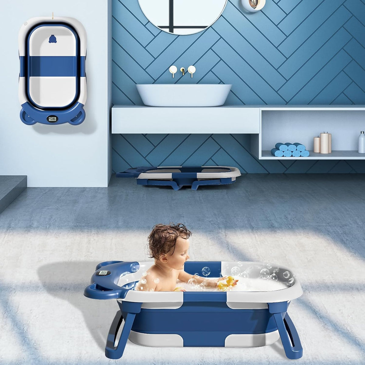 MoreFeel Bañera plegable para bebé recién nacido con termómetro y 1...