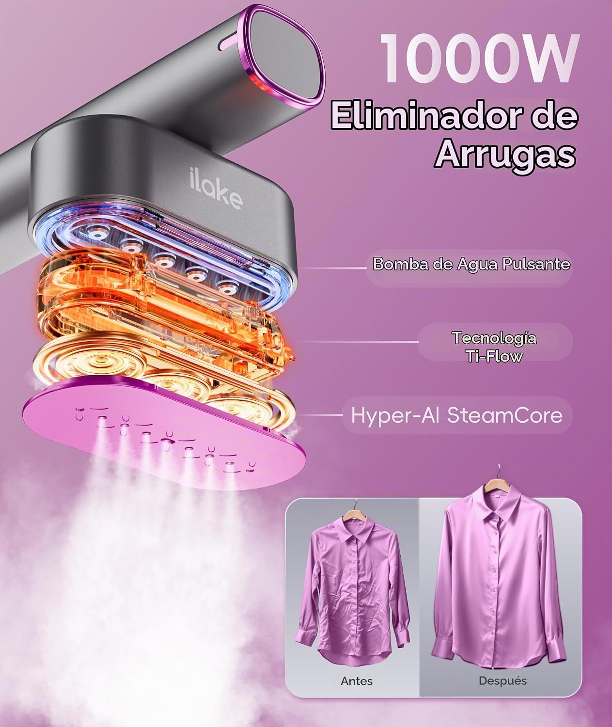 Vaporizador para ropa, vaporizador portátil de 1000 W, tamaño de vi...