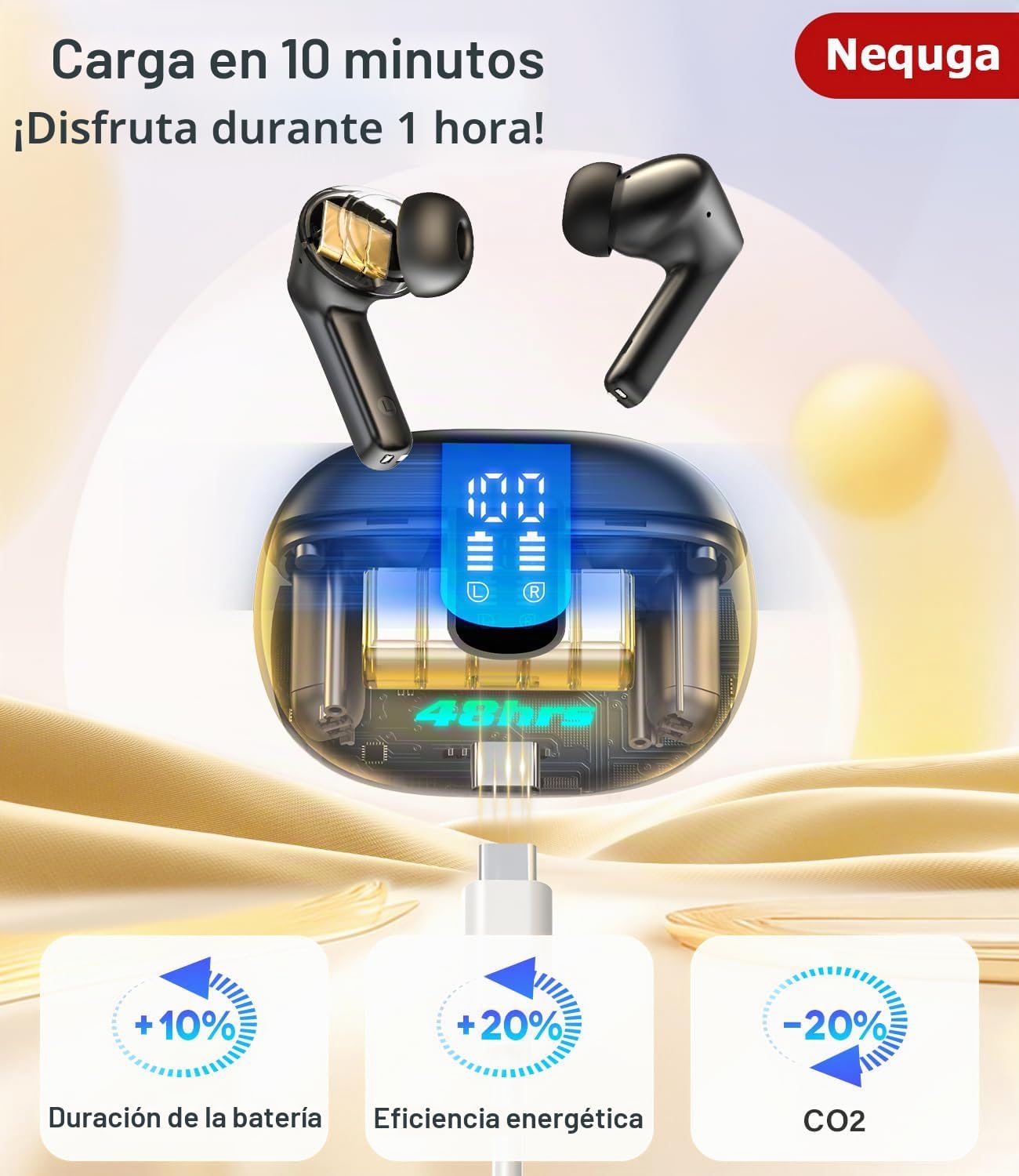 Nequga Auriculares inalámbricos Bluetooth 5.4 con auriculares de |...