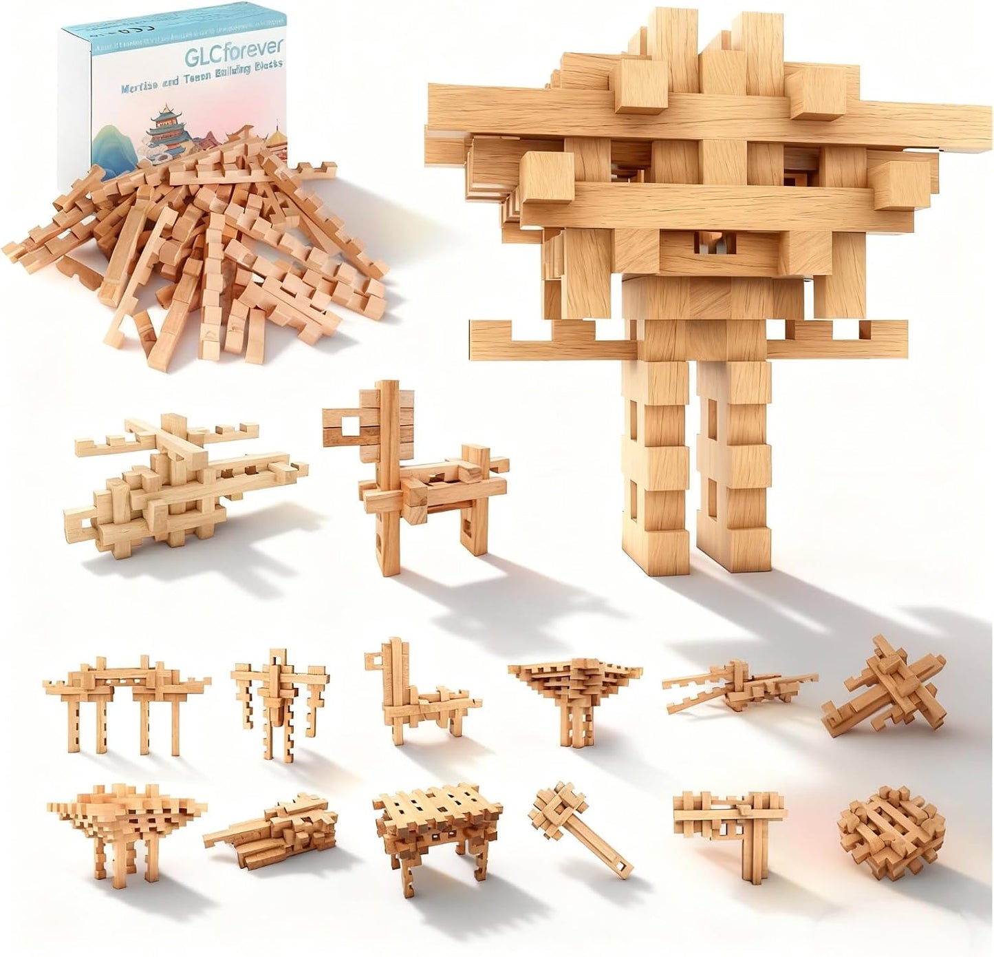 GLCforever Bloques de construcción de madera STEM 15 en 1, más de 1...