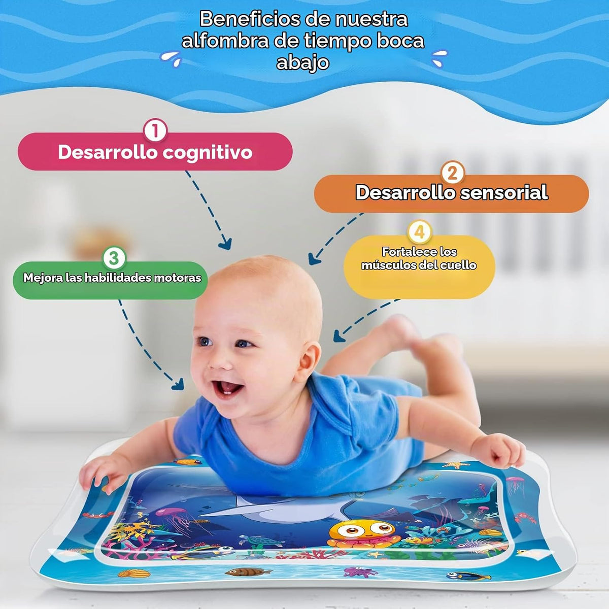 Estera Infinno para tiempo de barriga con agua sensorial para bebés...