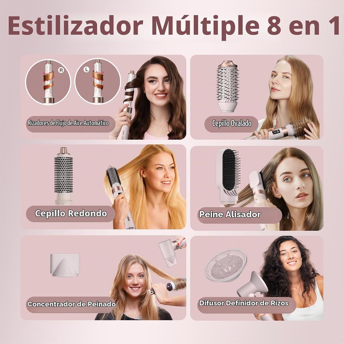 Only August Estilizador de cabello 8 en 1 con 3 ajustes de calor, s...
