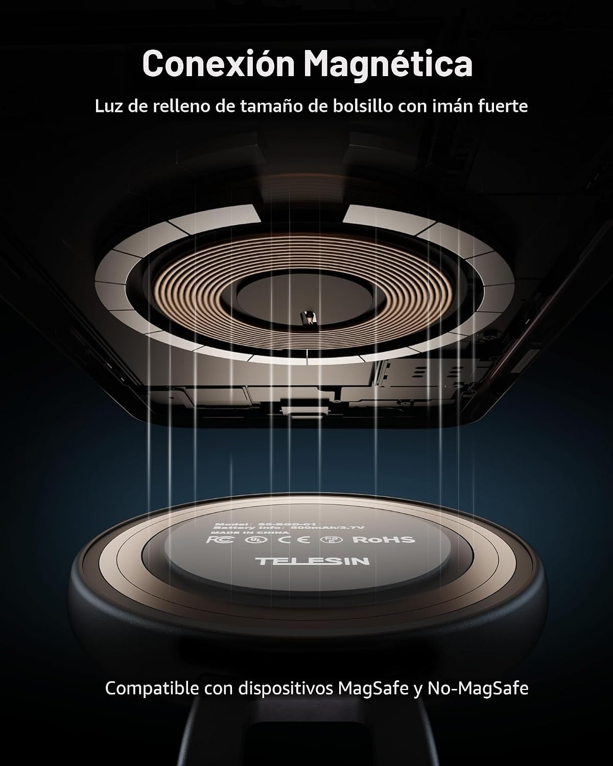 TELESIN C03 - Luz magnética para selfie de belleza para teléfono, c...