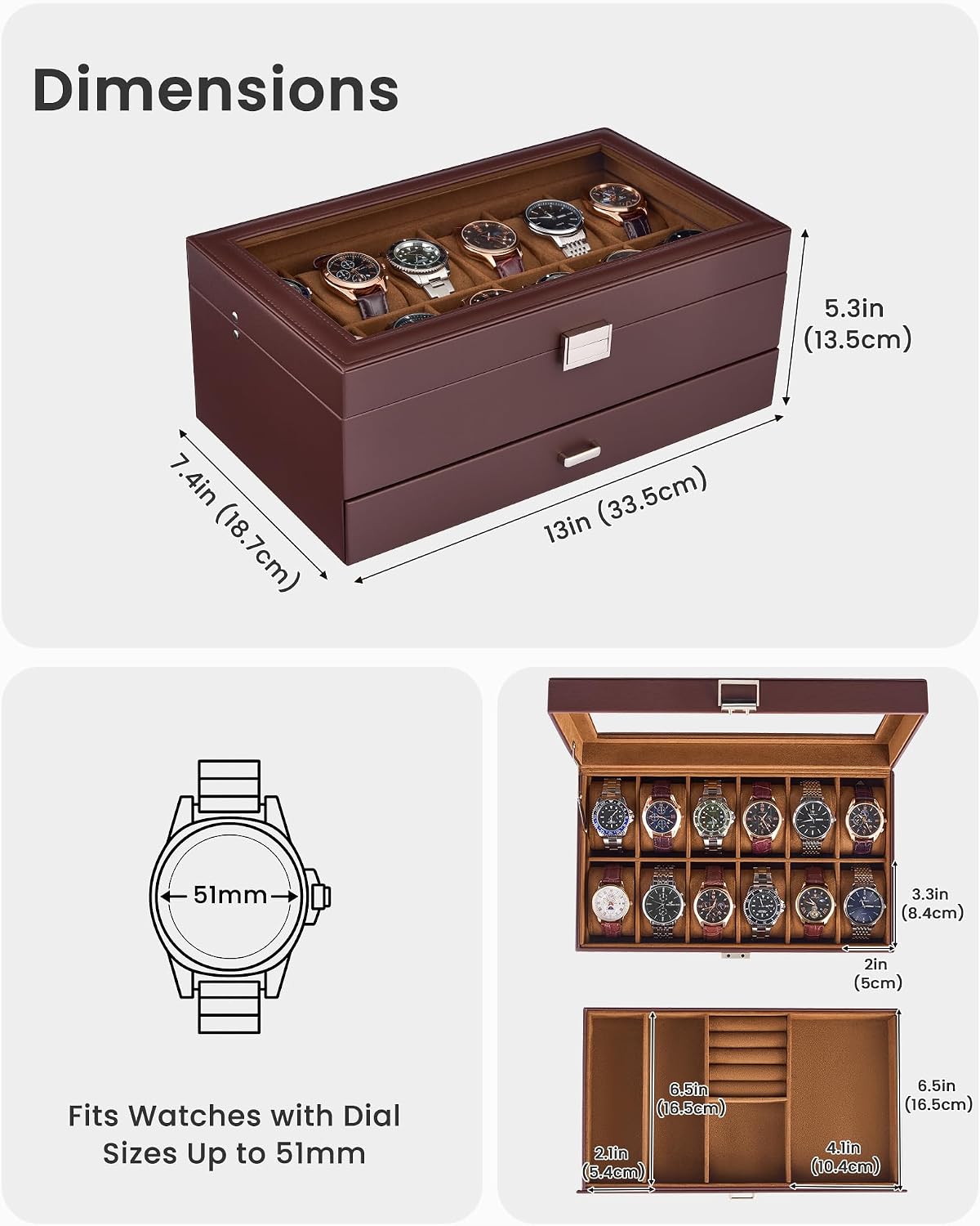 Lolalet Caja de reloj para hombre, caja de joyería para hombre de 1...