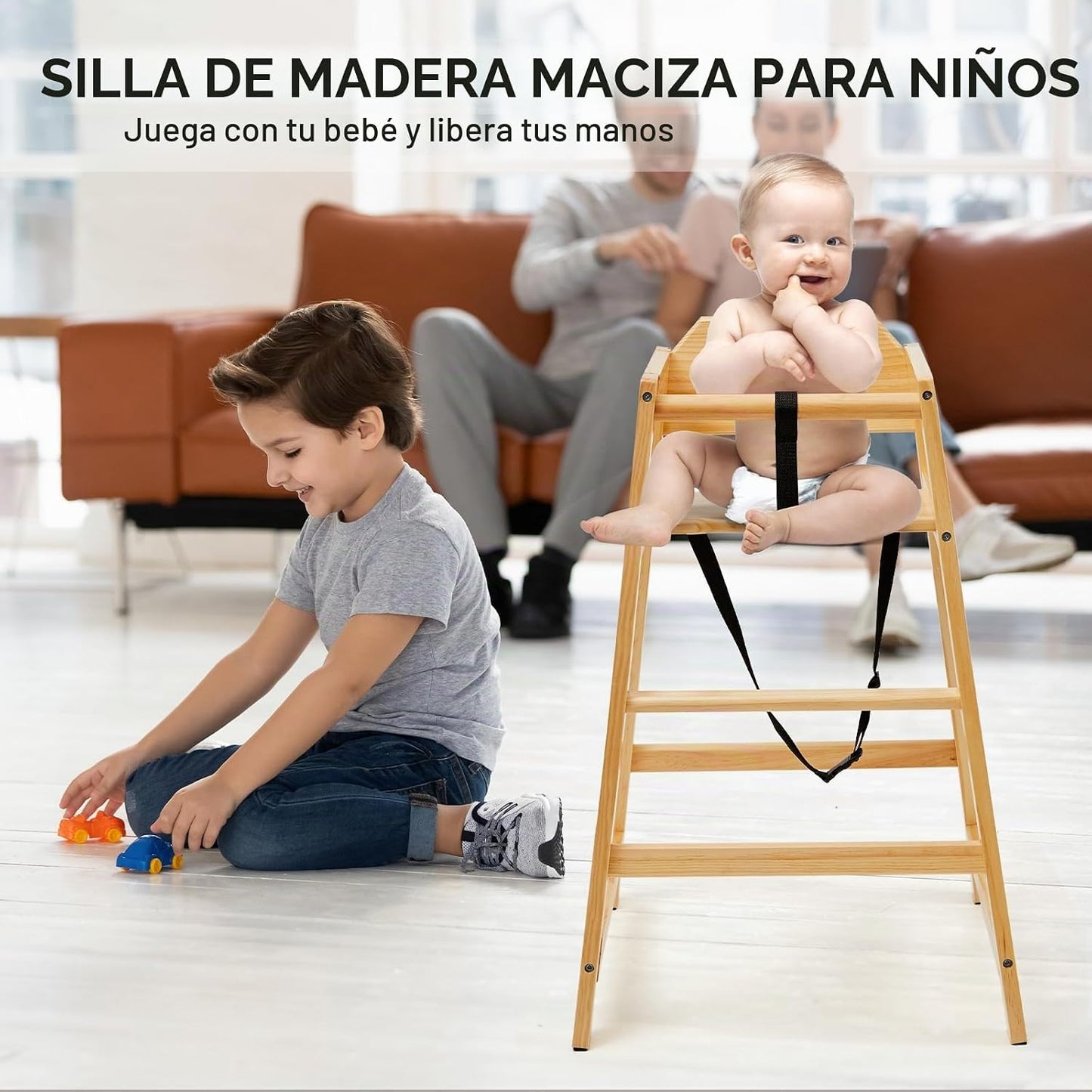 Neoflavie Silla alta de madera para bebés y niños pequeños, natural...