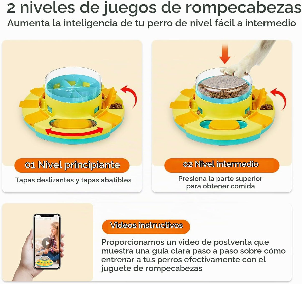 Potaroma Juguete de rompecabezas para perros de 2 niveles, alimenta...