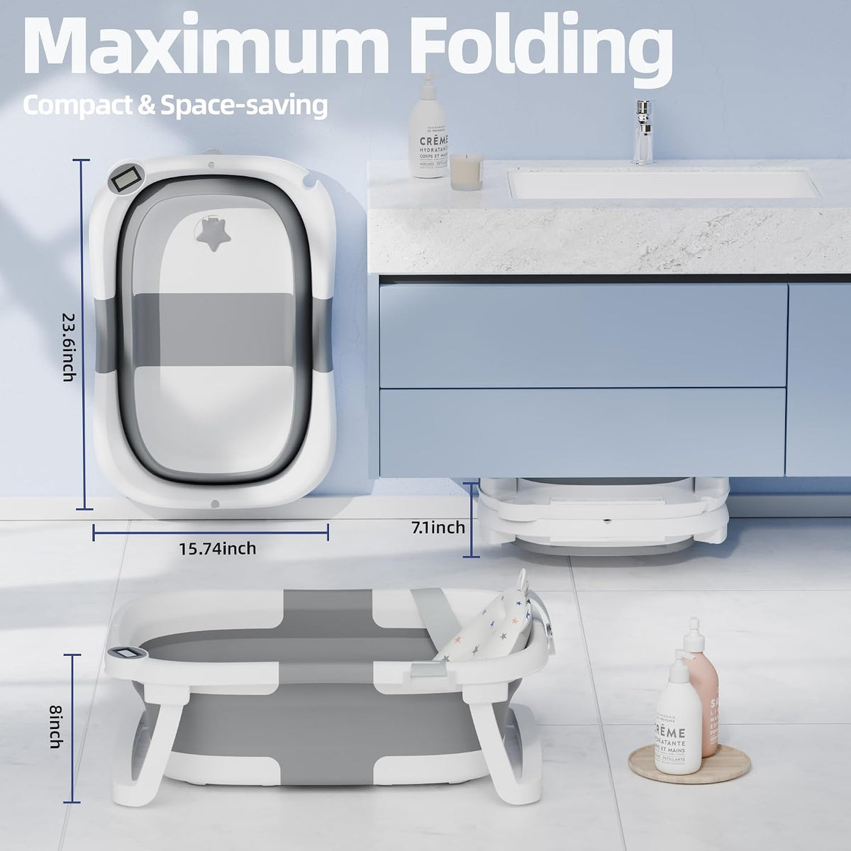 iBabyMax Bañera plegable para recién nacidos a niños pequeños, bañe...