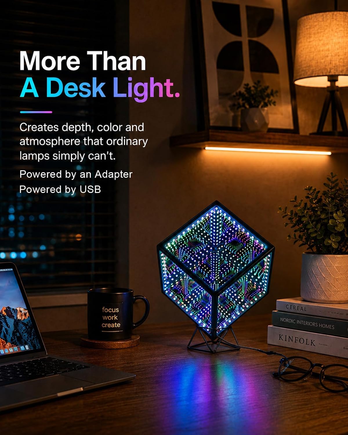 Heepulor Infinity Mirror Hyper Cube - Lámpara de mesa, luz de humor...