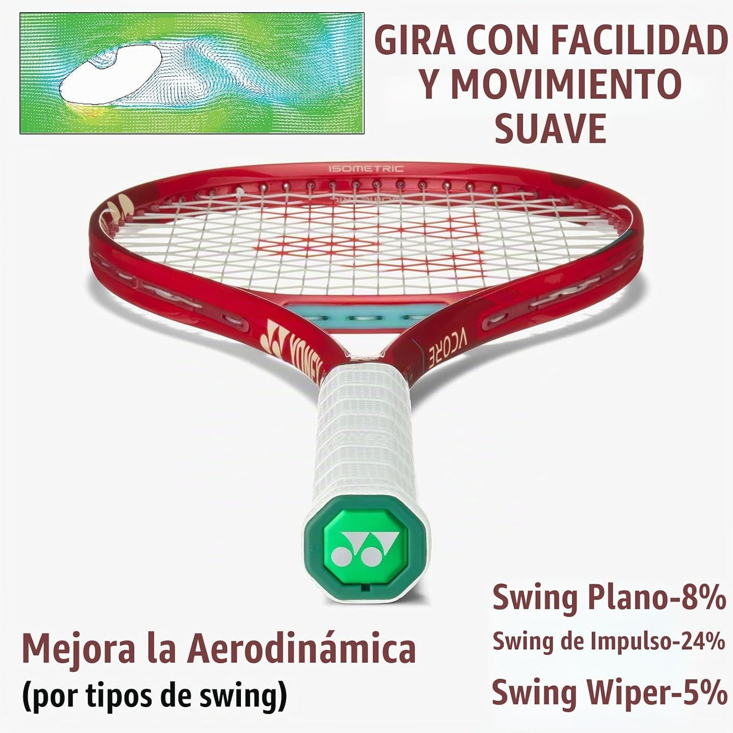 YONEX Raqueta de tenis VCORE 98+ con marco extendido y patrón de cu...