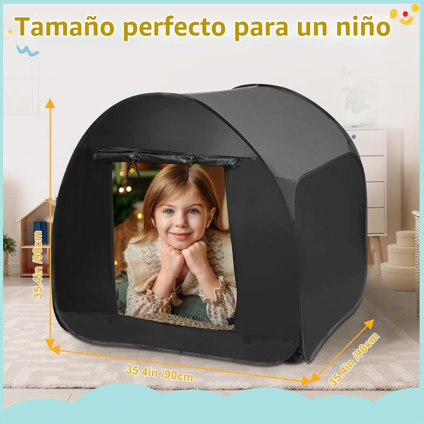 Tienda de campaña sensorial para niños de 35.4 x 35.4 x 35.4 pulgad...