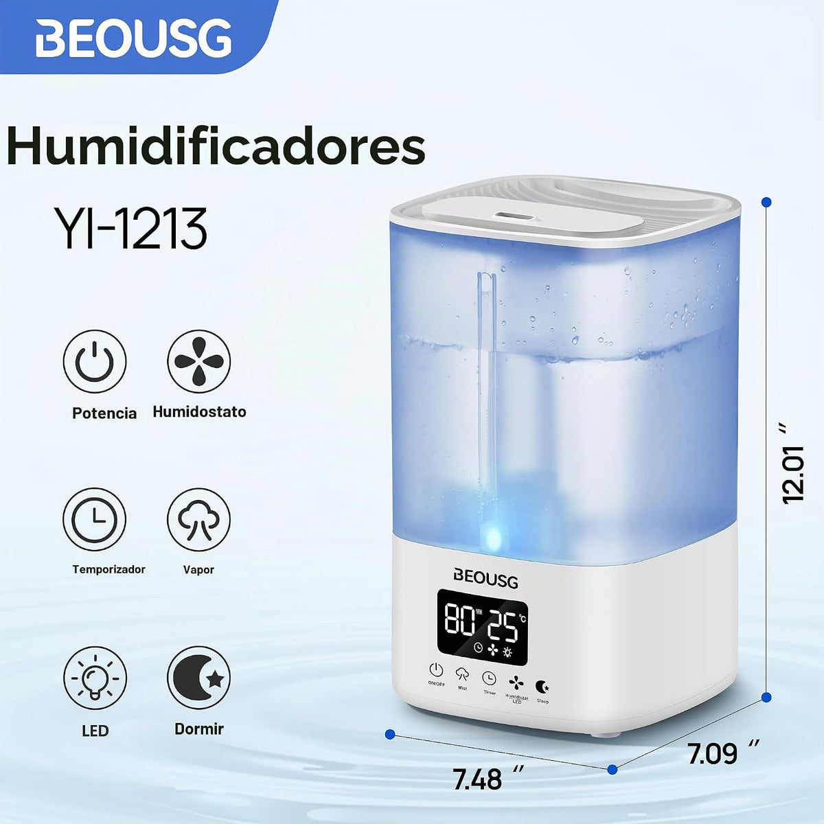 BEOUSG Humidificador ultrasónico de llenado superior de 5L, humidif...