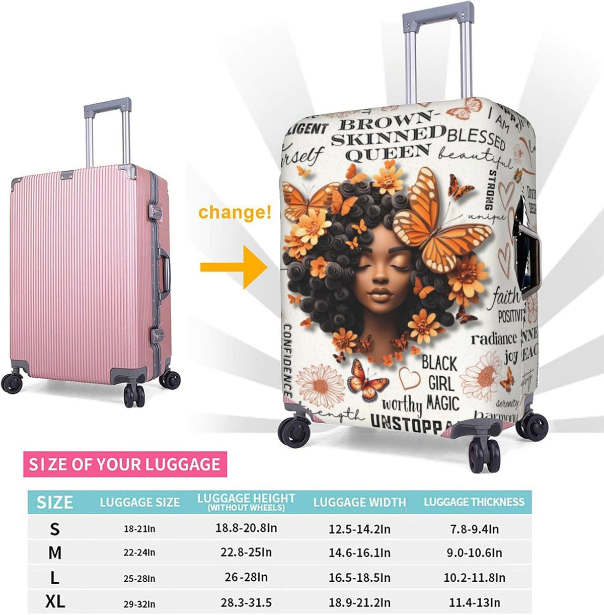 Hepmant Protector de maleta de viaje para mujer afroamericana, elás...