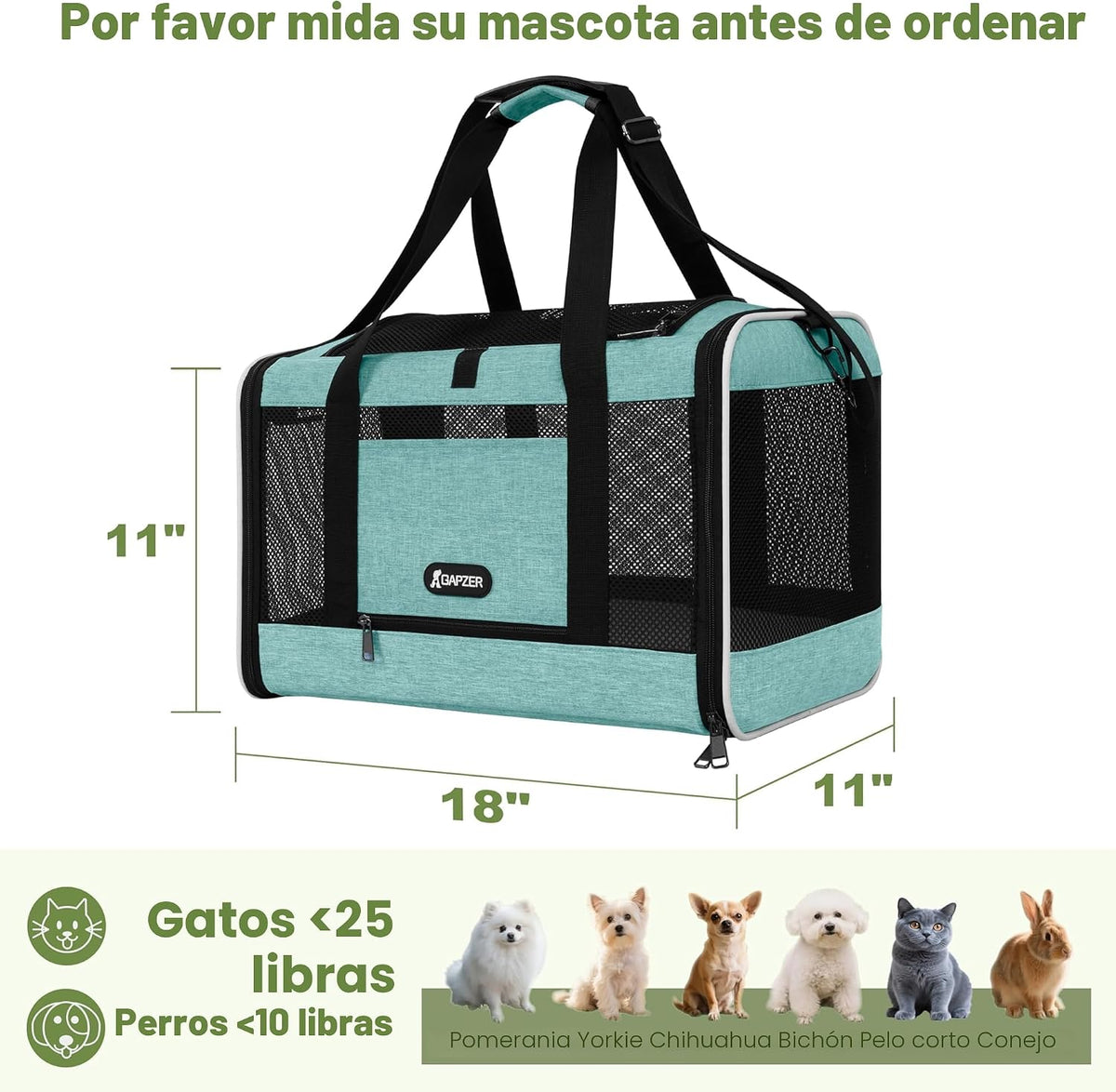 GAPZER Transportador para gatos de 18 x 11 x 11 pulgadas, jaula de...