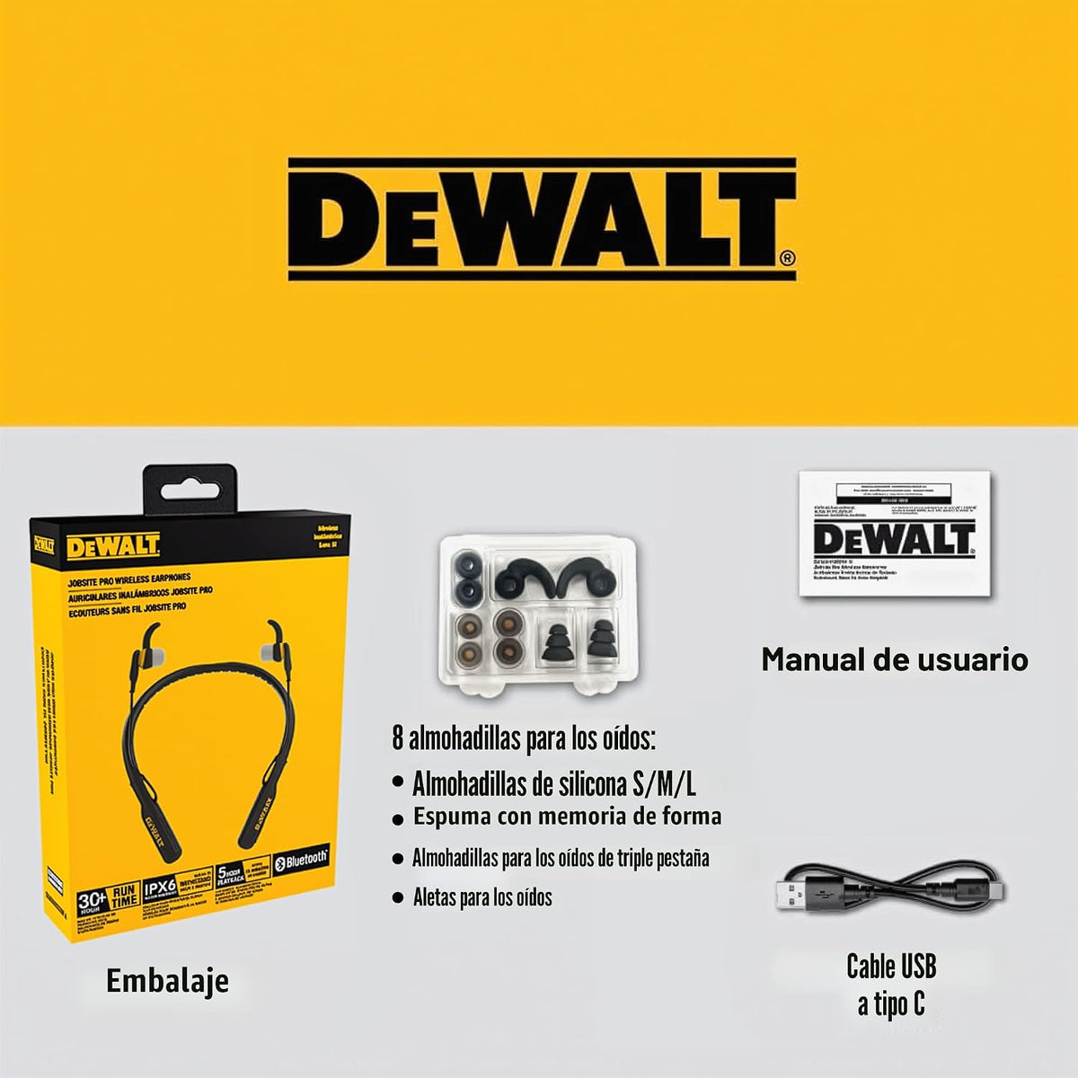DEWALT Auriculares Magnéticos Bluetooth de Servicio Pesado con Band...