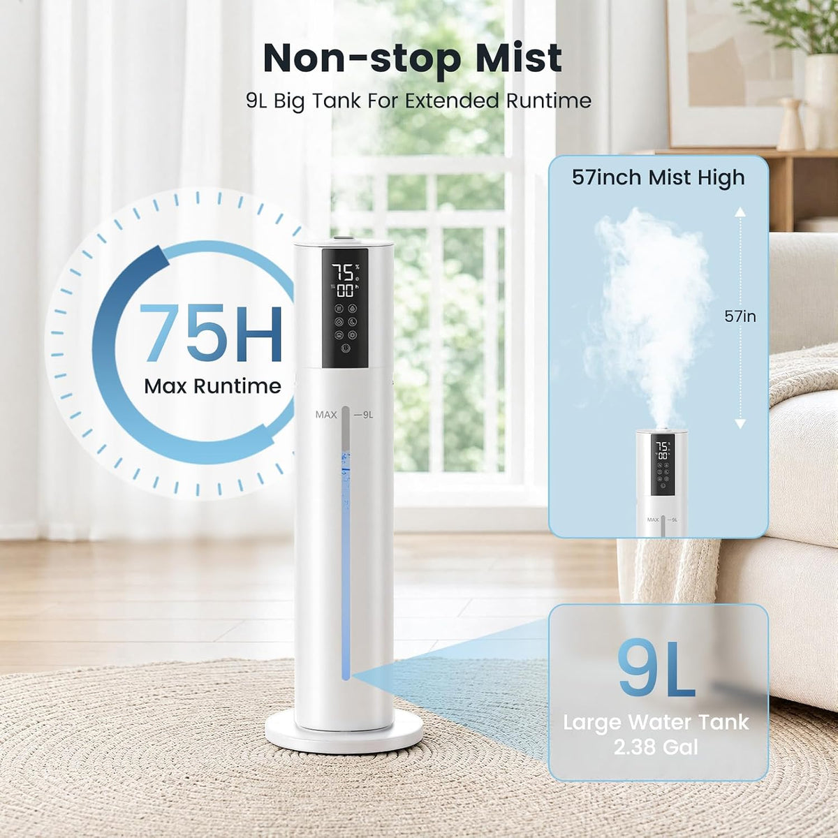 Electactic Humidificador ultrasónico de 9L, niebla fría y cálida, c...