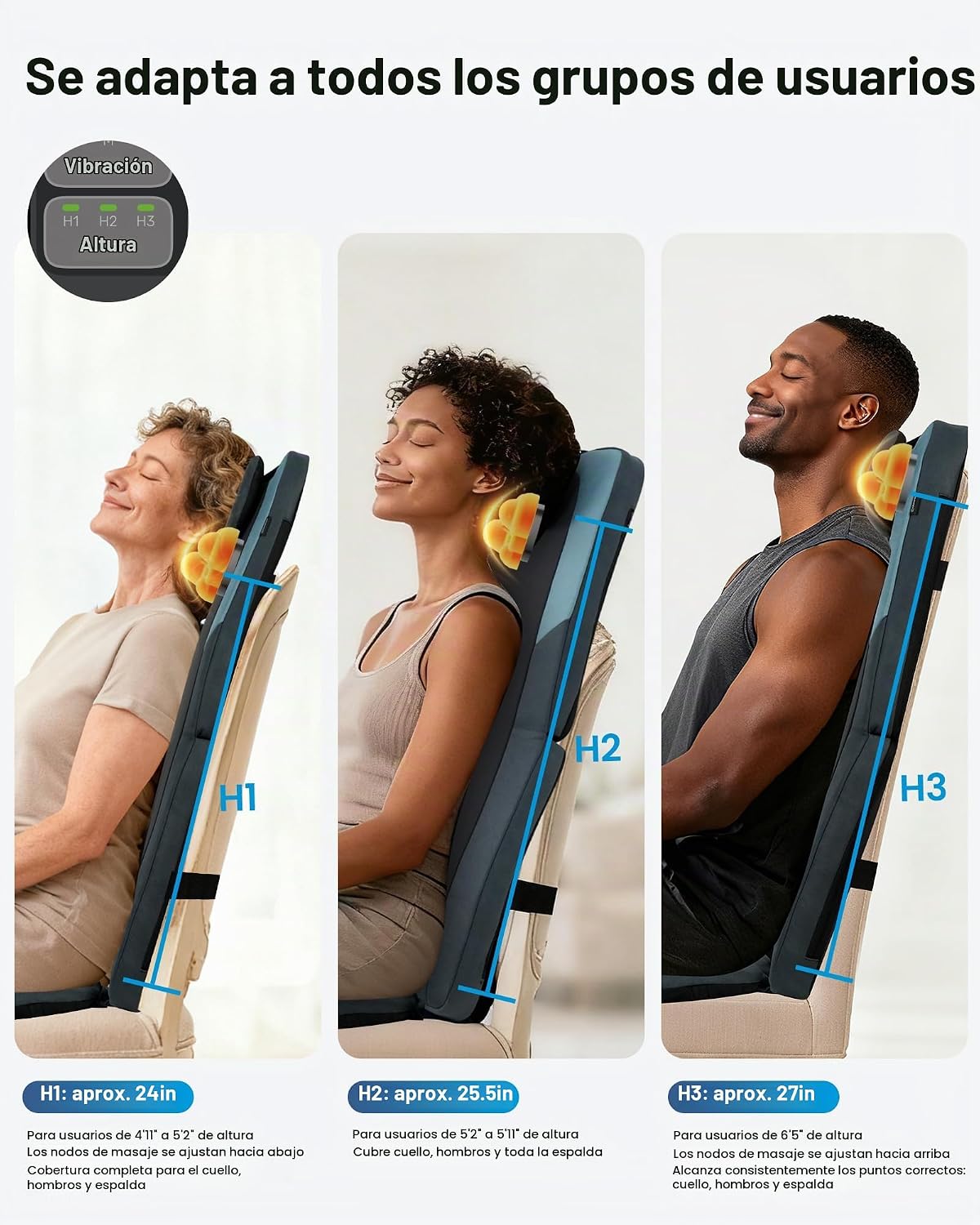 COMFIER Masajeador de espalda Shiatsu con calor, rodillos 3D de mot...