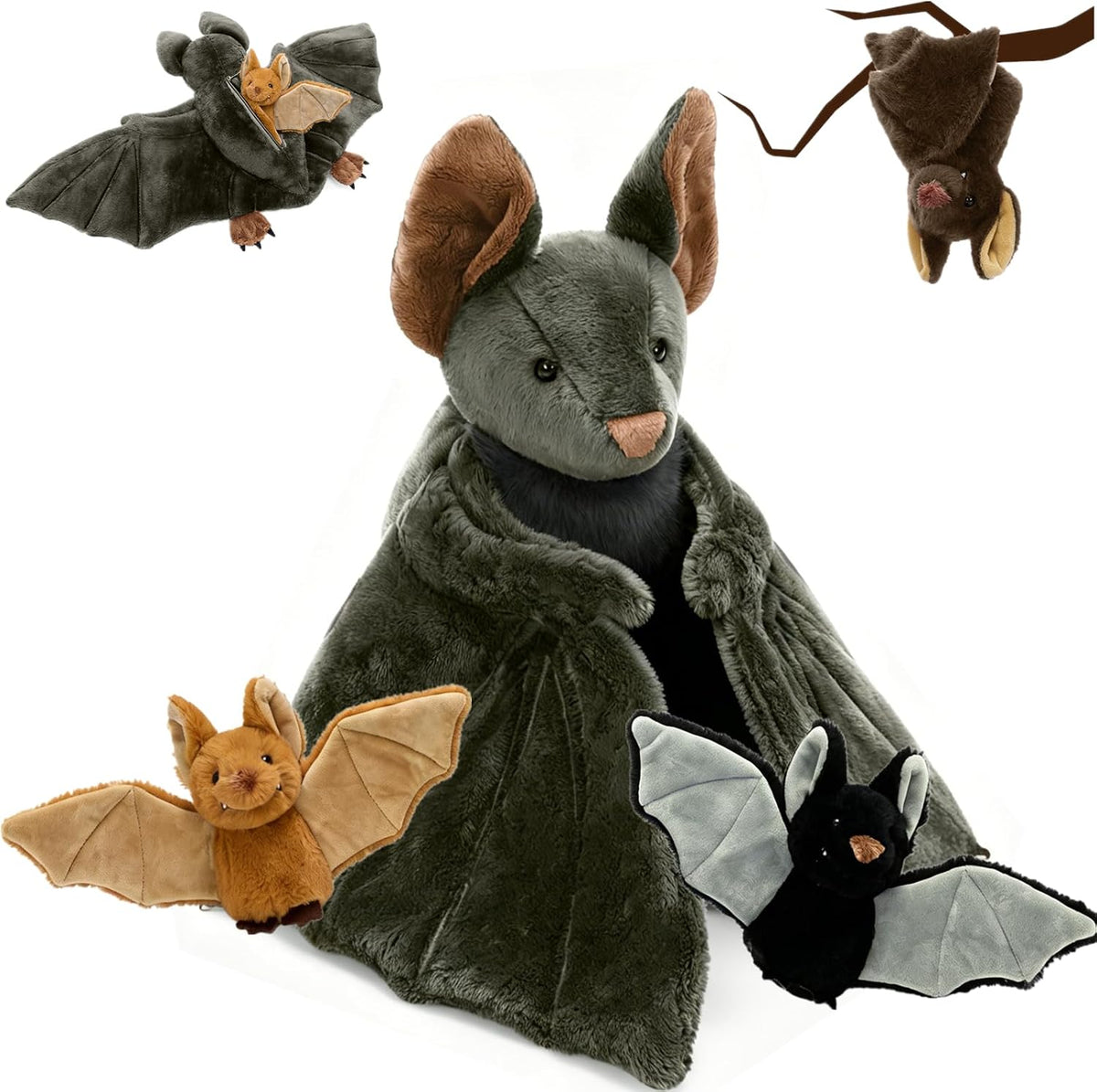 Tezituor Juego de 4 animales de peluche realistas de murciélago de...