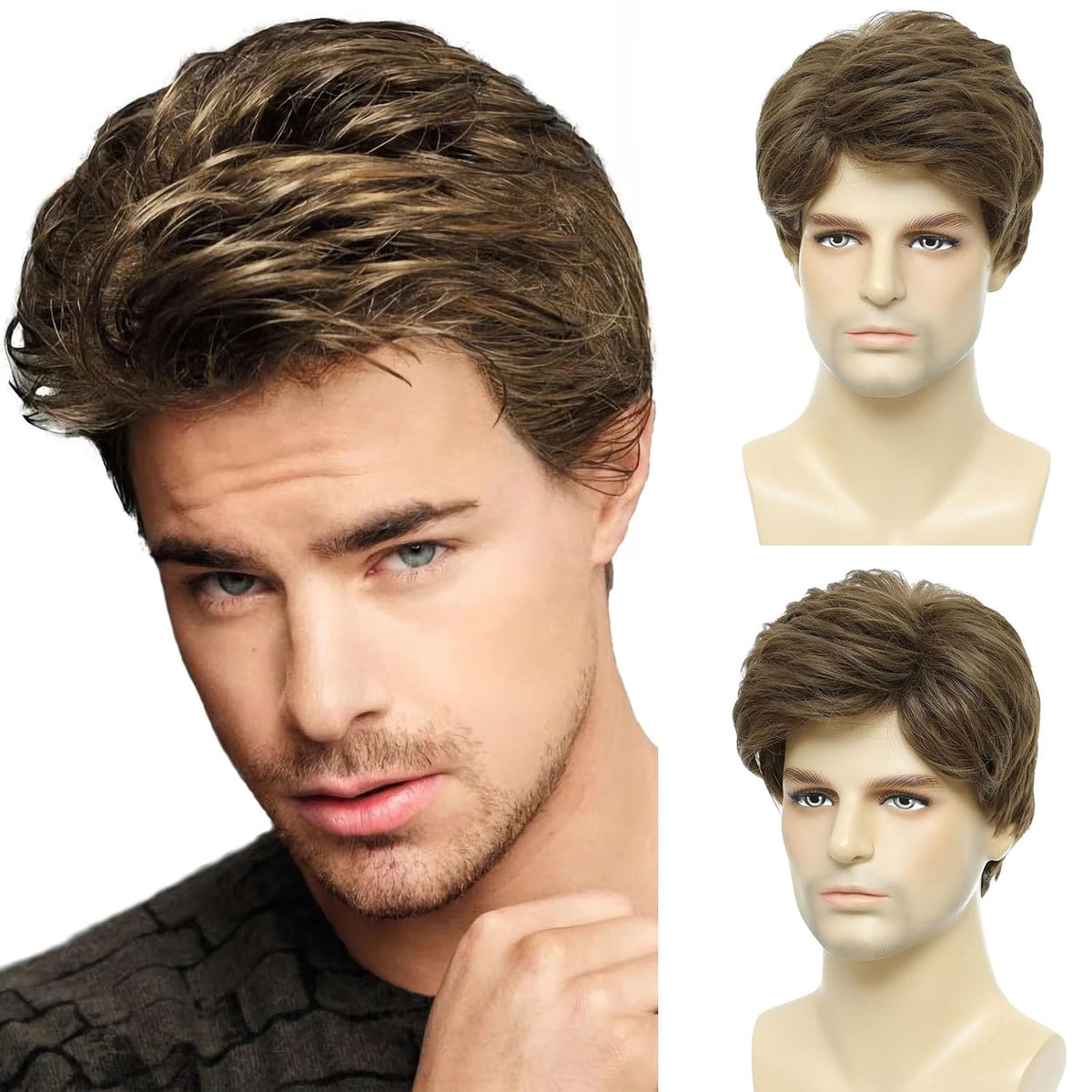 BCHR Peluca marrón para hombre, pelucas cortas para hombre, pelucas...