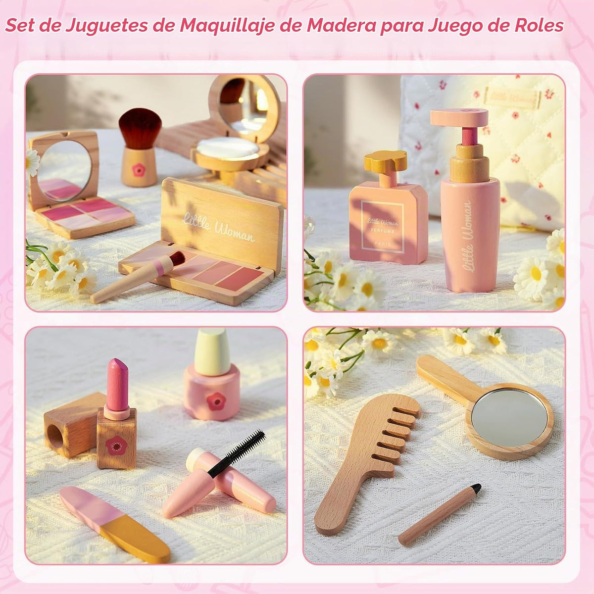 Conjunto de juguetes de maquillaje de madera Lonico para niñas, kit...