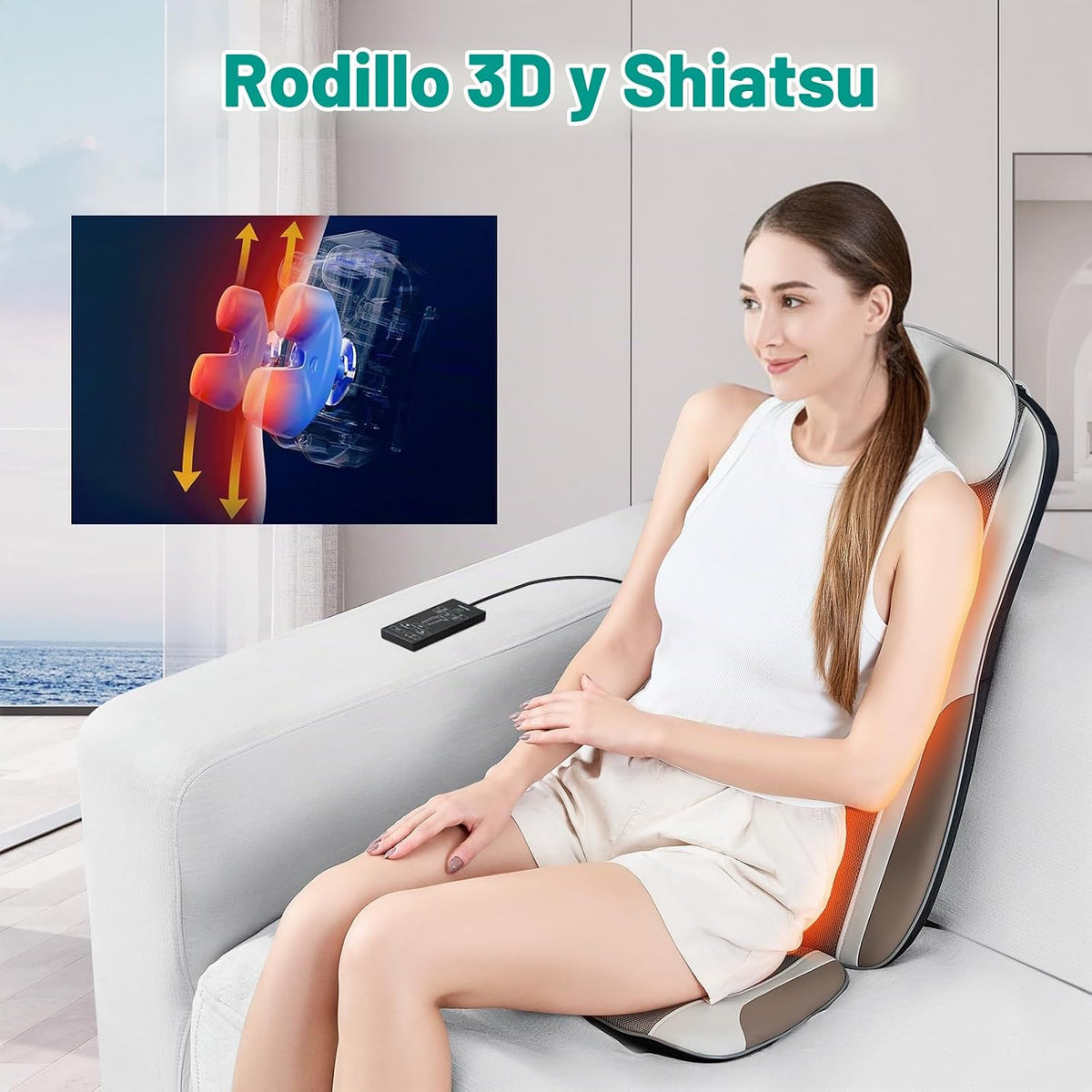 Comrelax Shiatsu - Masajeador de espalda con calor, almohadilla de...