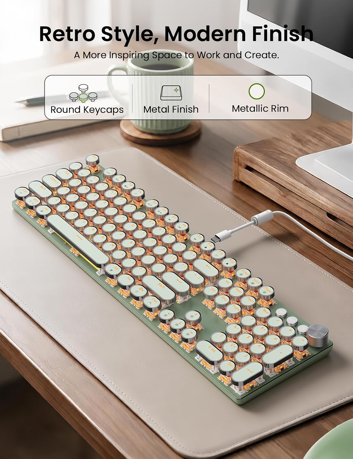 Combinación de teclado y mouse mecánico inalámbrico Sablute, retroi...