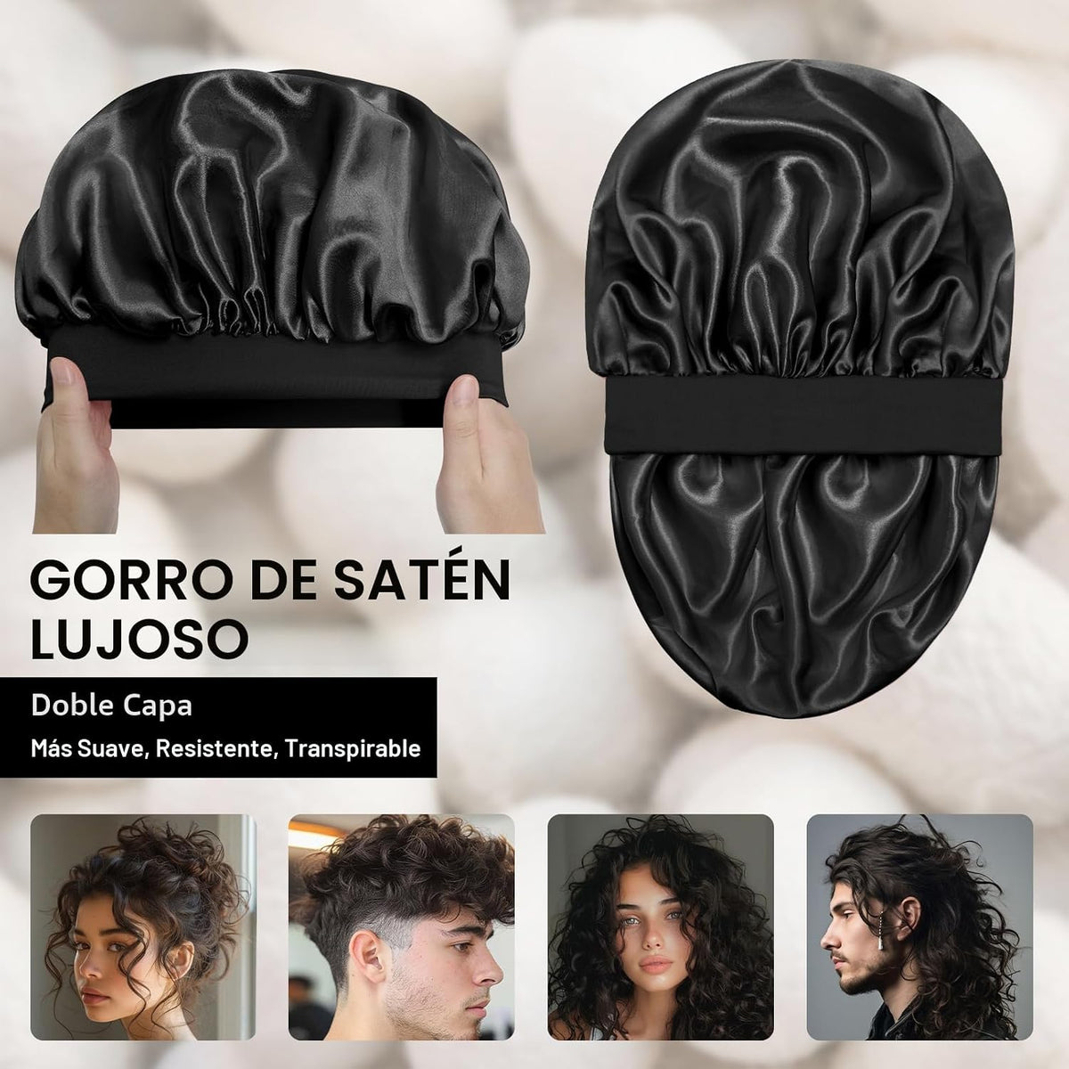 Doitory Gorro de Satén de Seda para Dormir, Gorra de Seda de Doble...