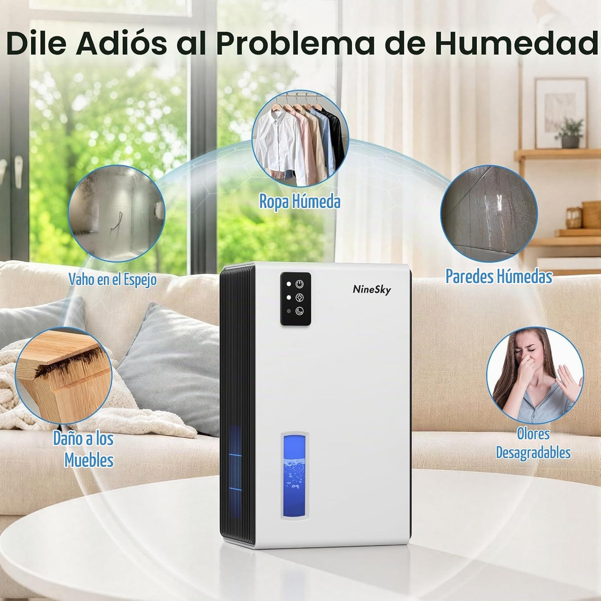 NineSky Deshumidificadores para el hogar, deshumidificador de 1000...