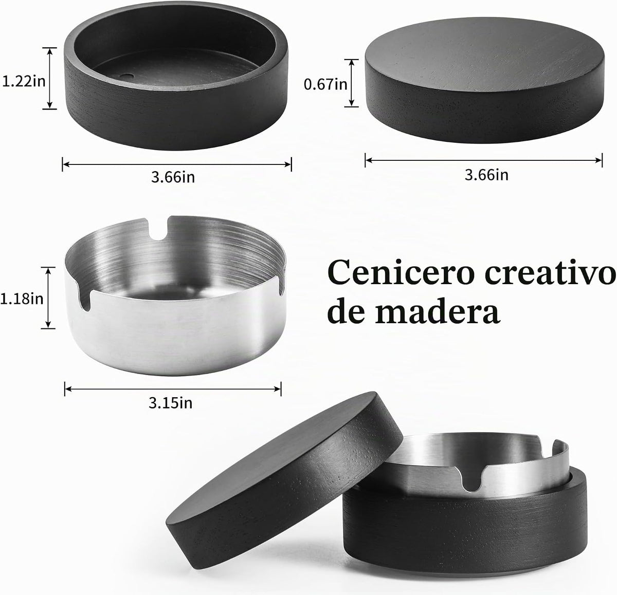 Cenicero lindo para cigarrillos con tapa DDAJJAJ Cenicero de madera...