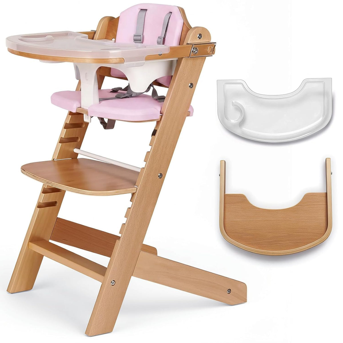Cowiewie Trona de madera natural para bebé con bandeja ajustable y...