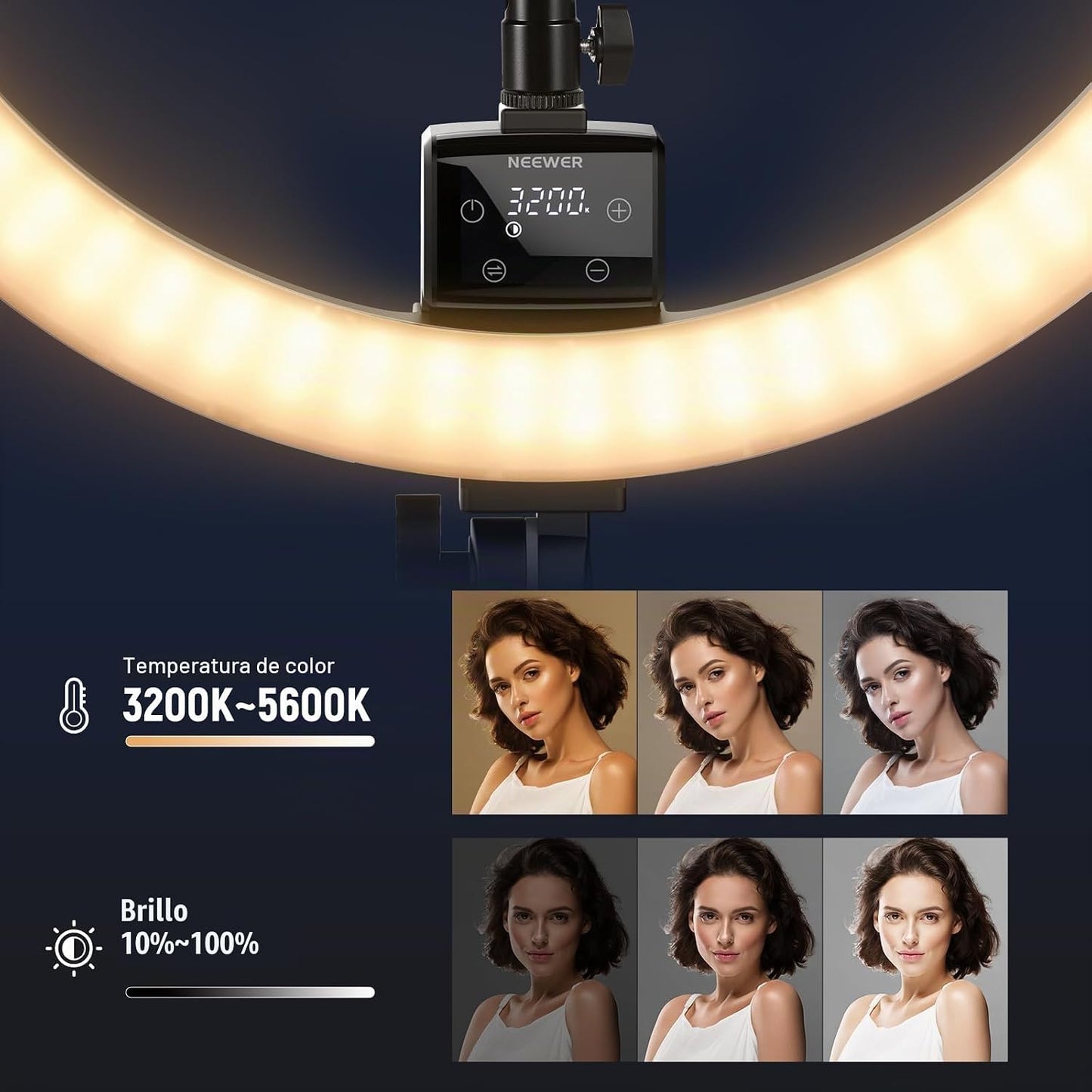 NEEWER Luz de Anillo LED Avanzada de 18 Pulgadas con Soporte de Trí...