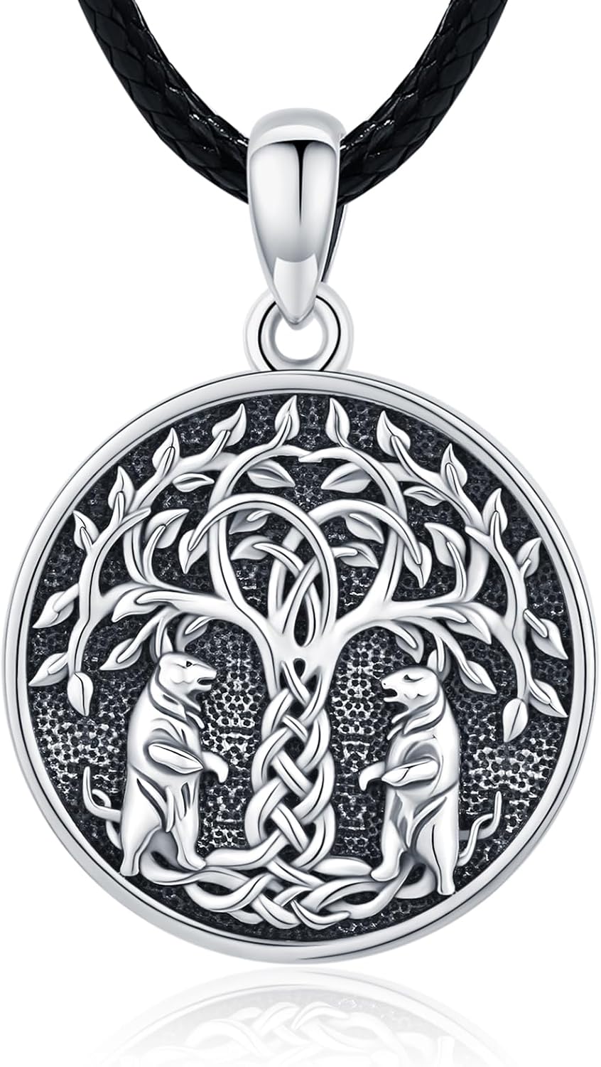 SOESON Collar Vintage para Hombre Plata de Ley 925 Animal Vikingo N...