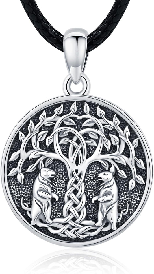SOESON Collar Vintage para Hombre Plata de Ley 925 Animal Vikingo N...