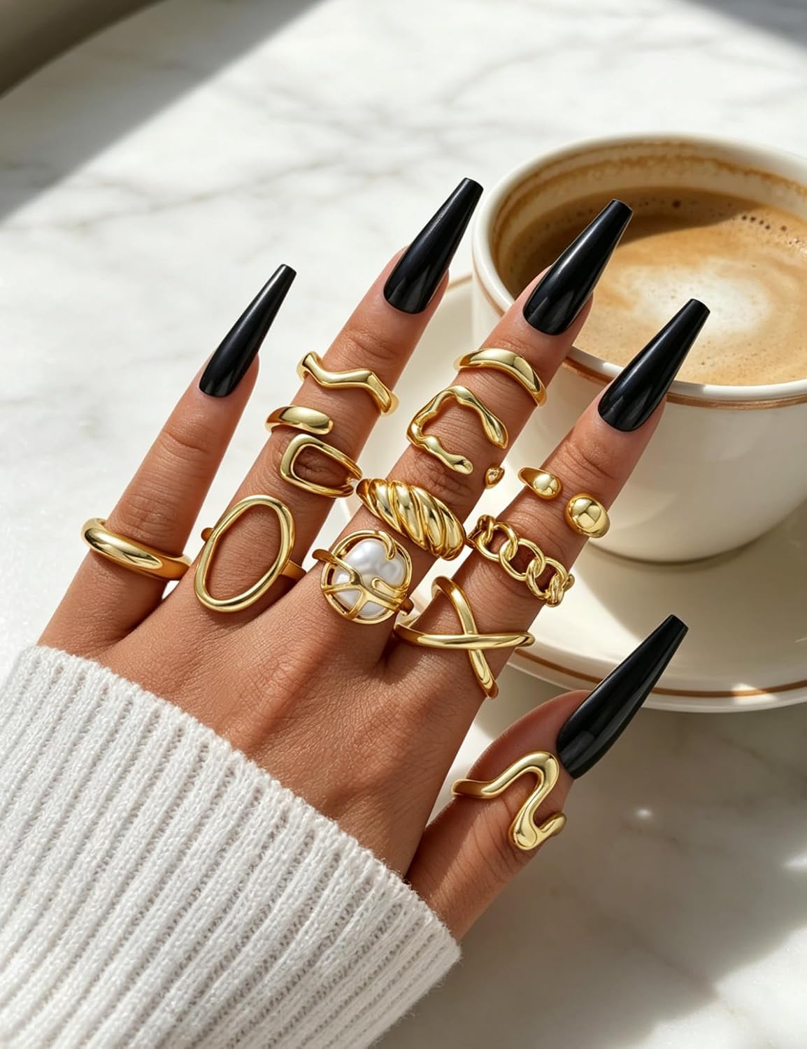 YEEZII Anillos Gruesos de Oro para Mujer Sin Deslustre, Anillo de P...