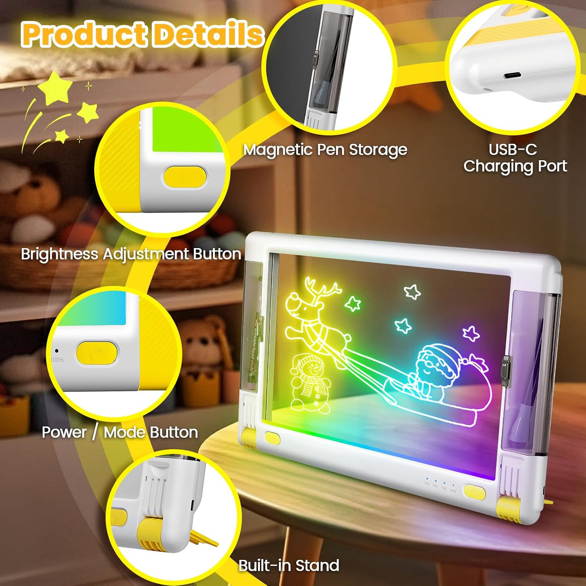 Tablero de dibujo LED recargable, 15 pulgadas, 9 modos de luz de co...