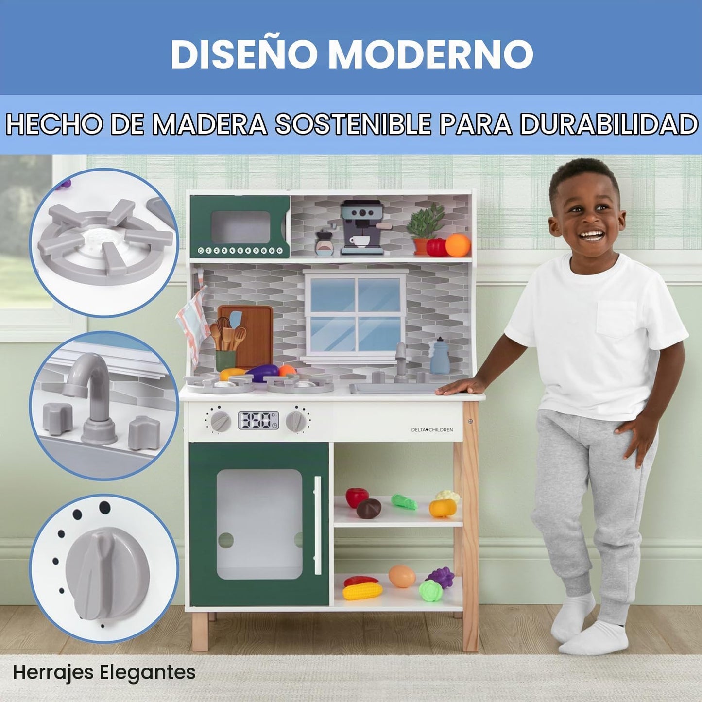 Delta Children Tiny Chef Play Kitchen - Juego de cocina de juguete...