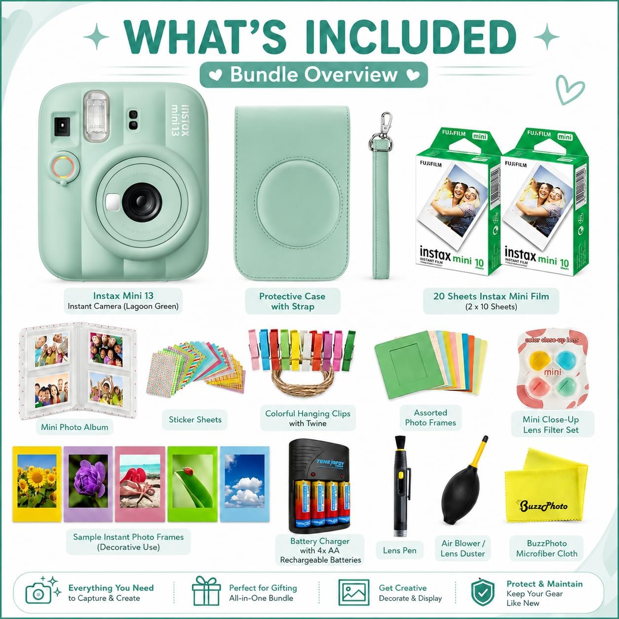 FUJIFILM Instax Mini 13 Lagoon Green - Cámara de película instantán...