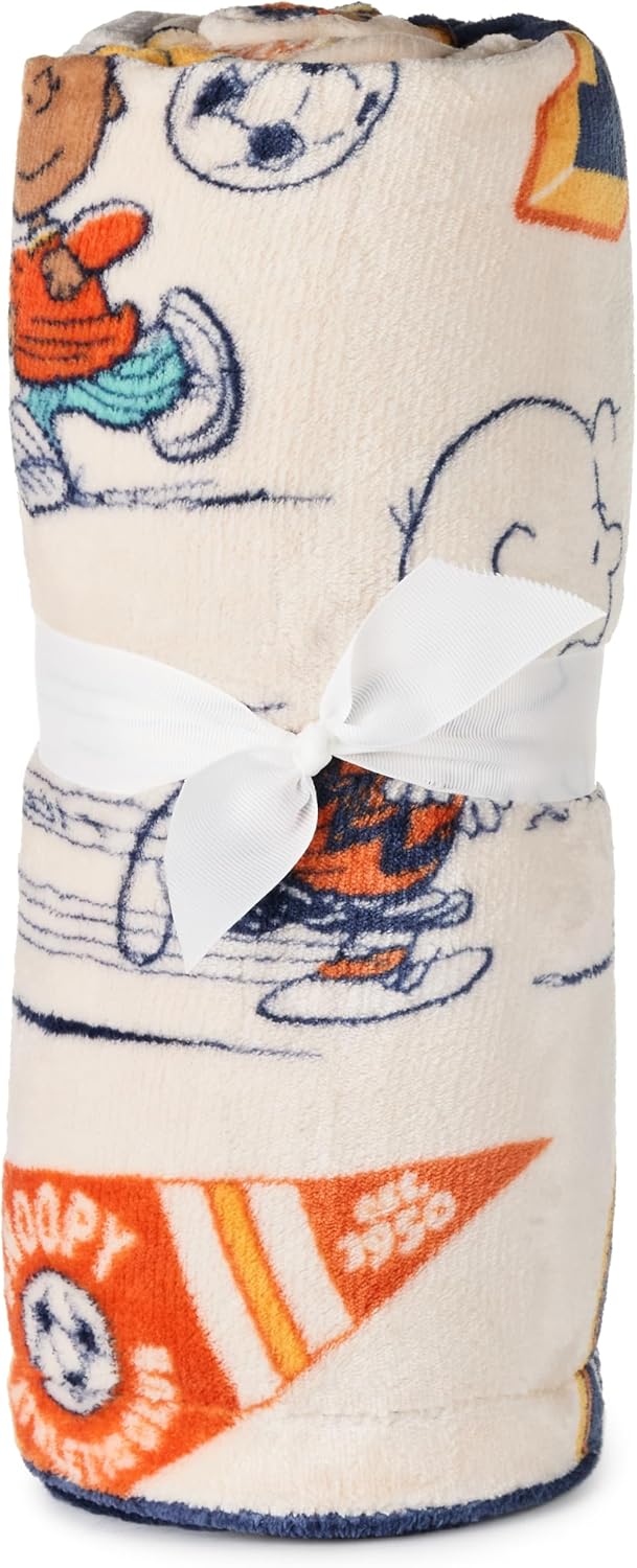Hallmark Manta de felpa Peanuts, rayas azul marino y gris (50 x 60...