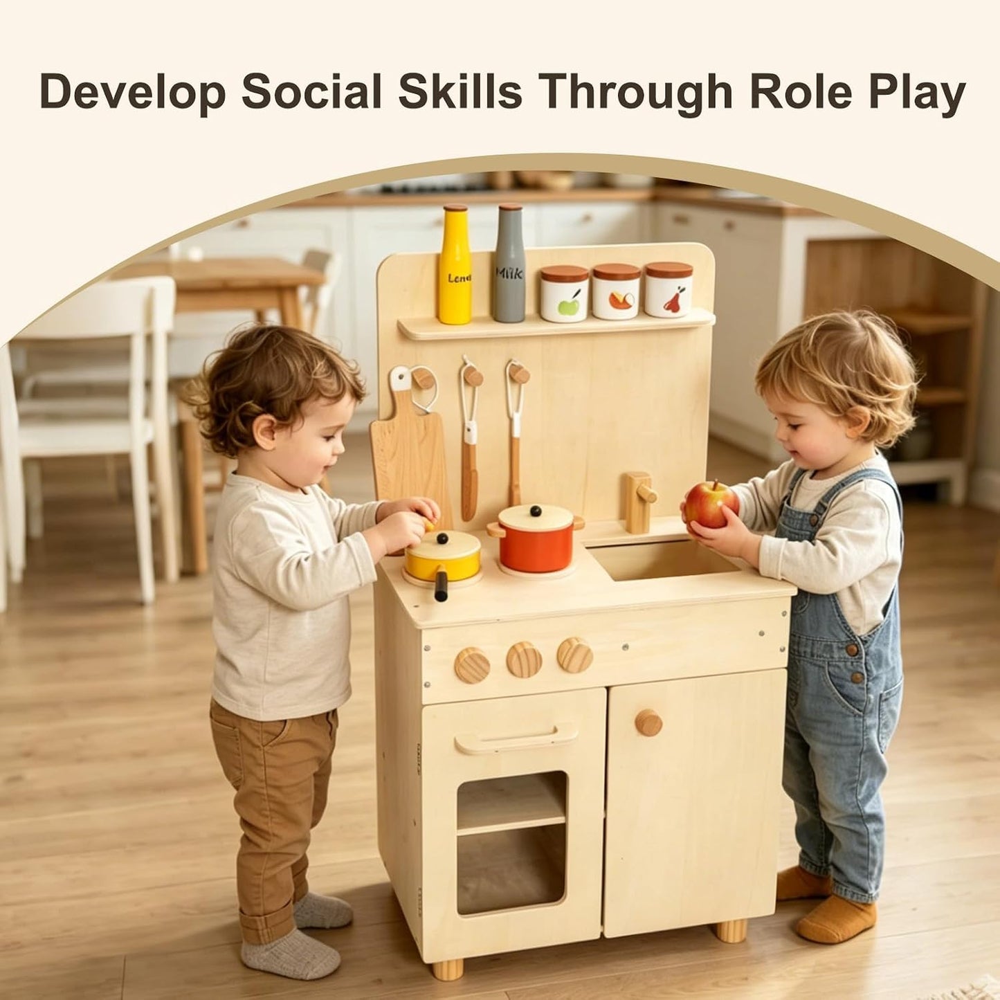 Juego de cocina de madera para niños pequeños, gabinete de cocina p...