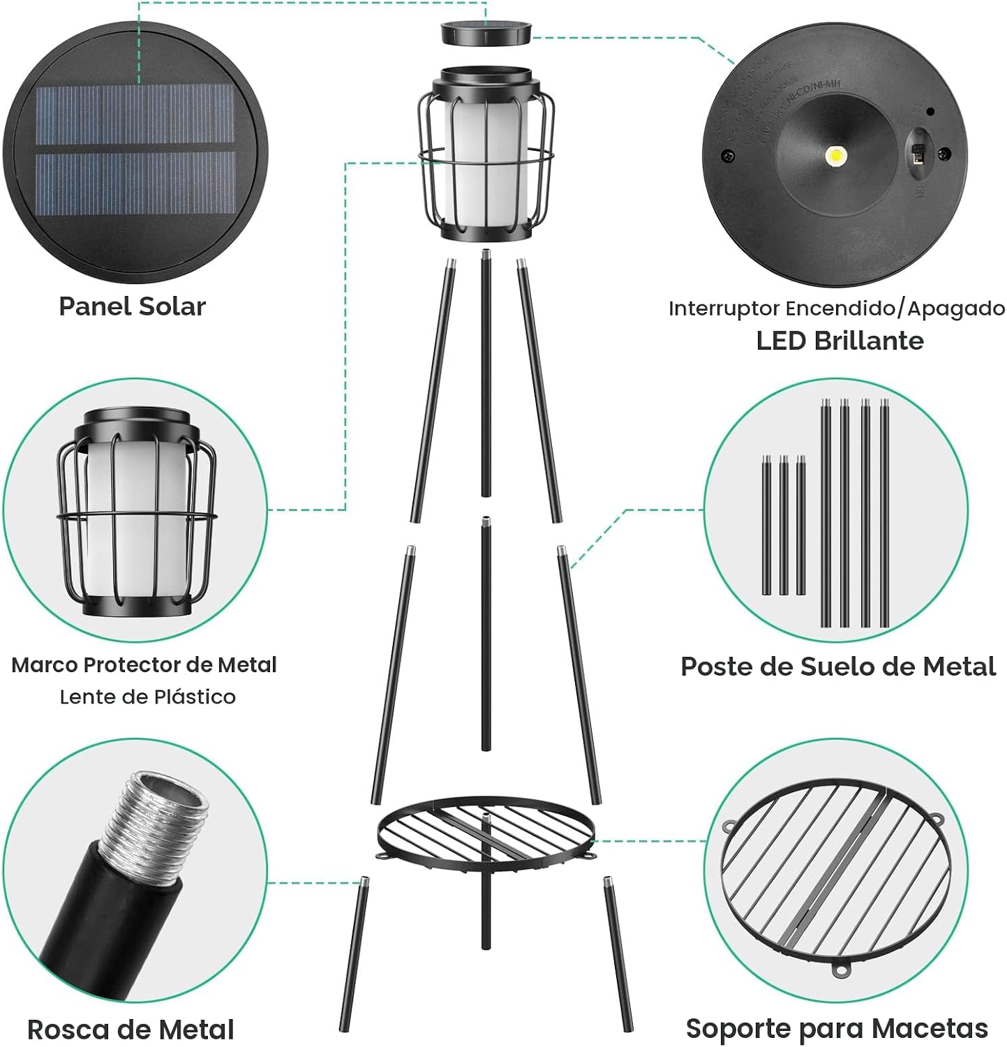 Paquete de 2 luces solares para exteriores con soportes para planta...