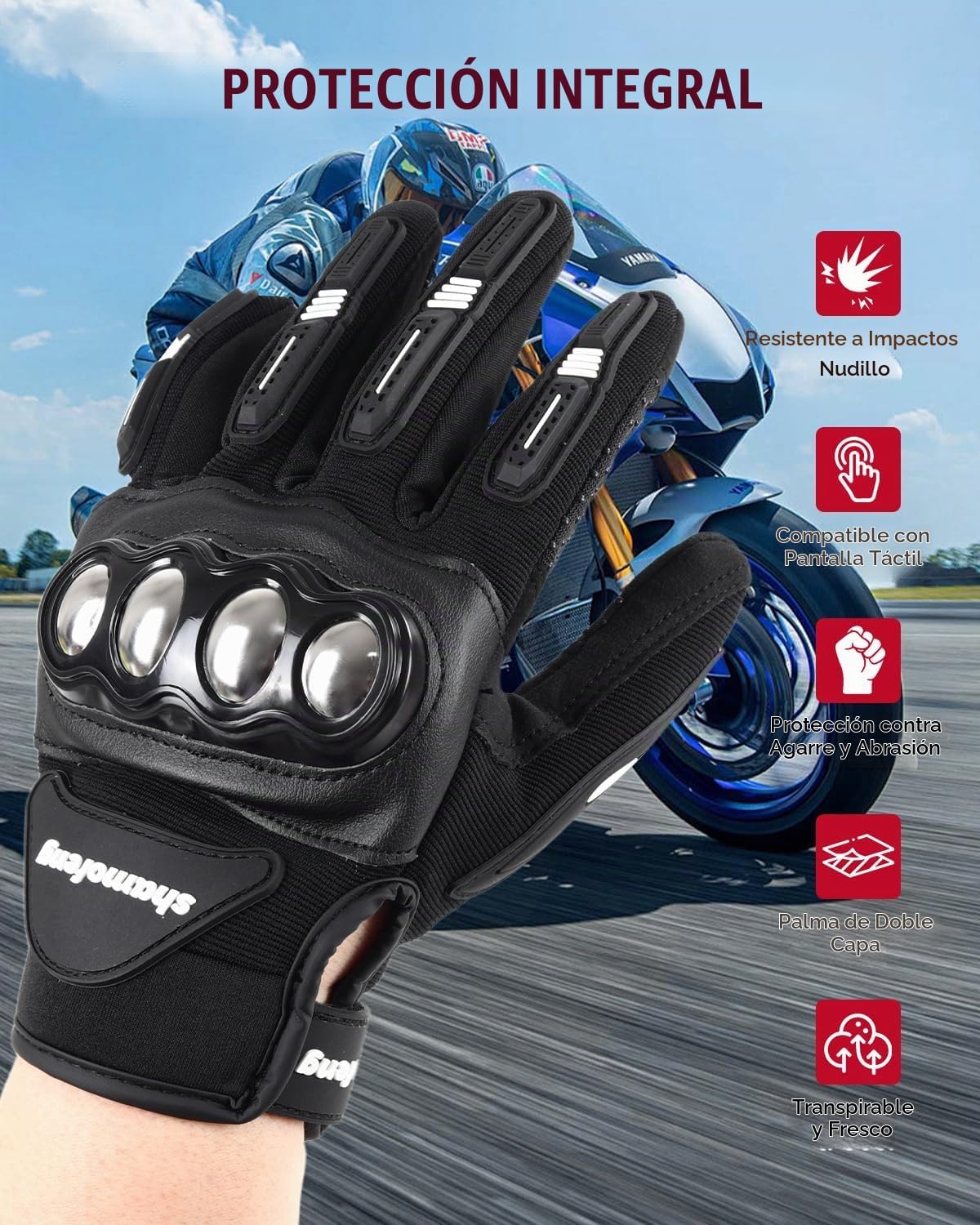 shamofeng Guantes de motocicleta con nudillos de acero aleado, para...