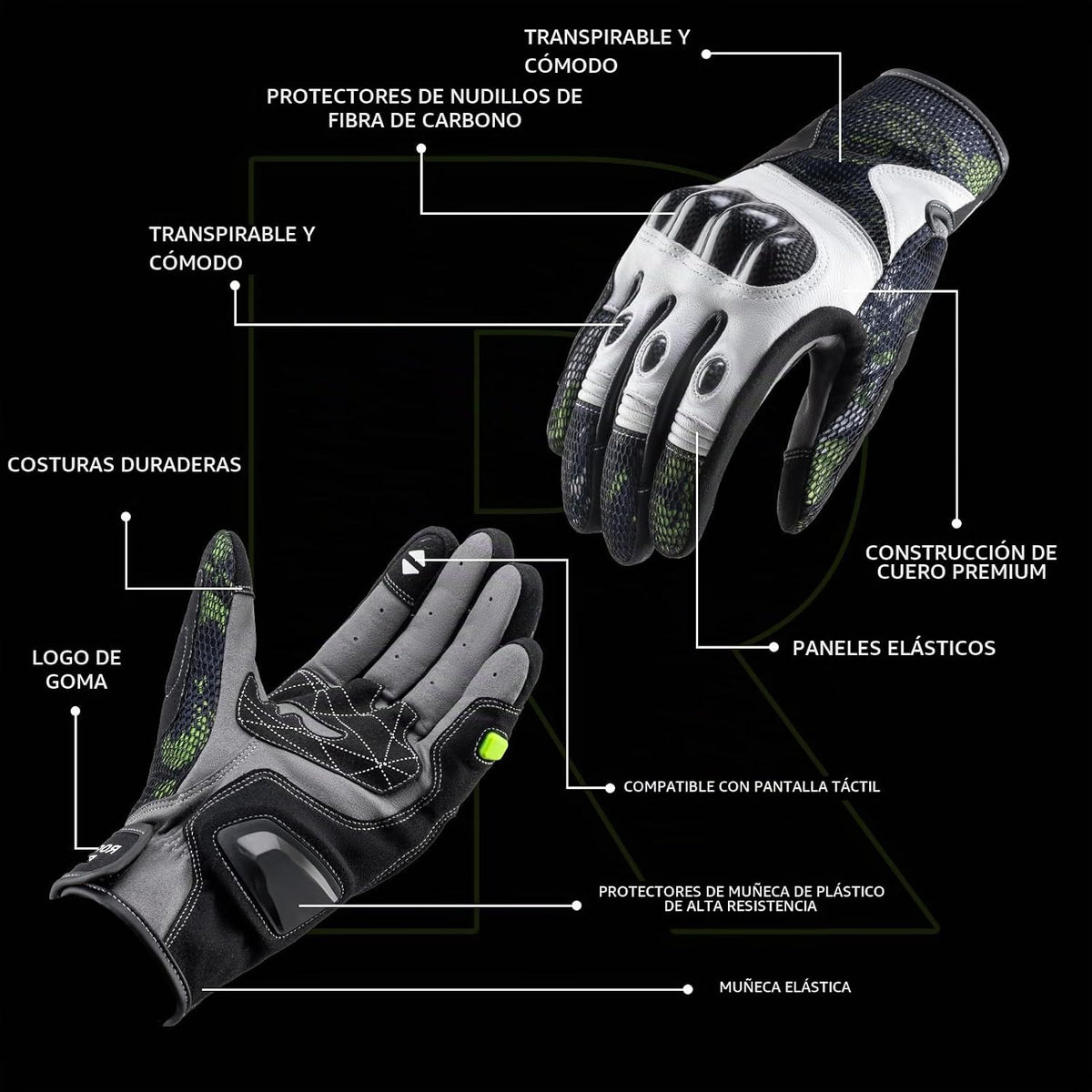 ROCKBROS Guantes de cuero para motocicleta para hombre, protección...