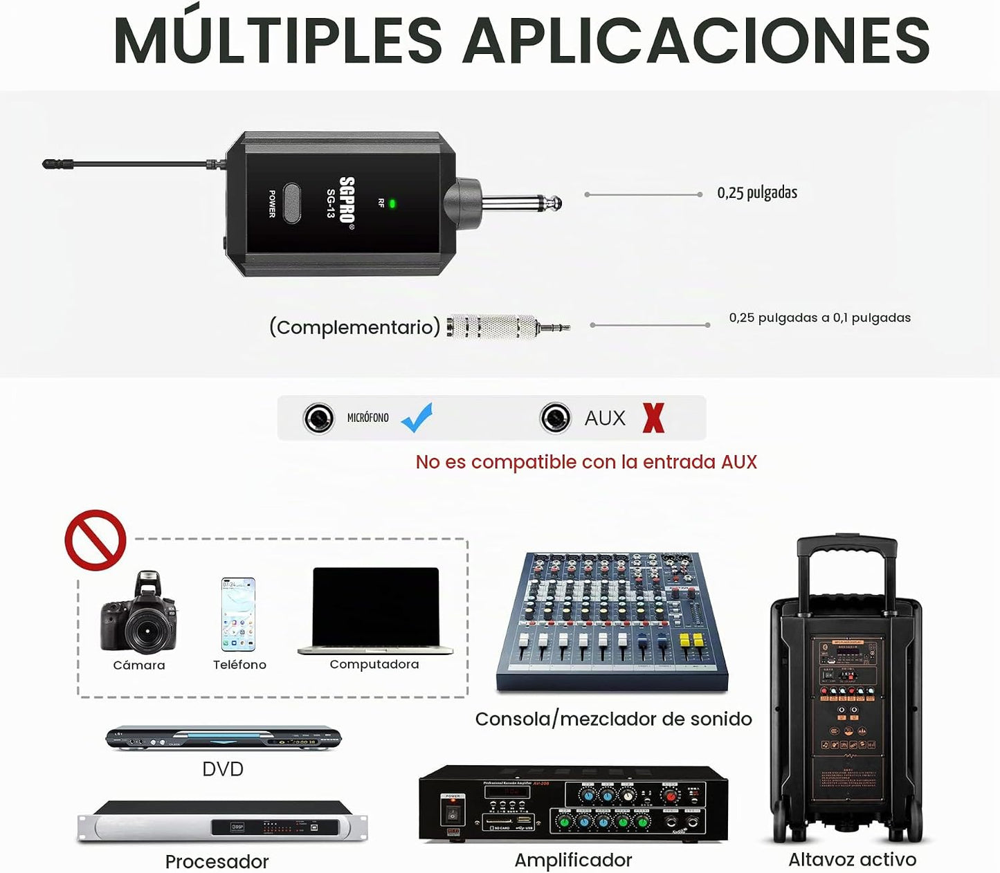 SGPRO SG-13 Juego de micrófono de mano inalámbrico con receptor com...