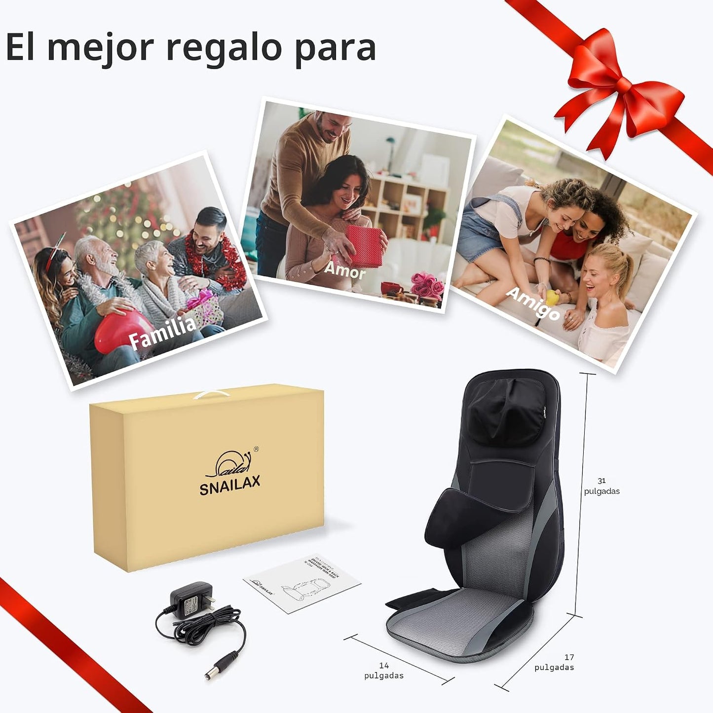 Snailax Shiatsu - Masajeador de espalda con calor, almohadilla para...