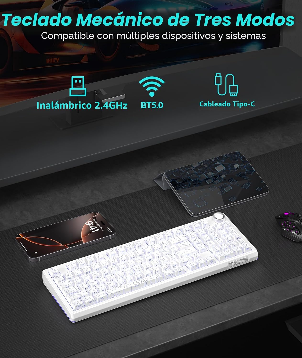 SOLAKAKA KI99 Pro 96% Teclado Mecánico Inalámbrico, Teclado RGB par...
